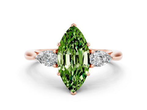 Rose gold Three-Stone Marquise Cut Cut Diamond Ring with Pear Side Stones in Four-Prong Setting
