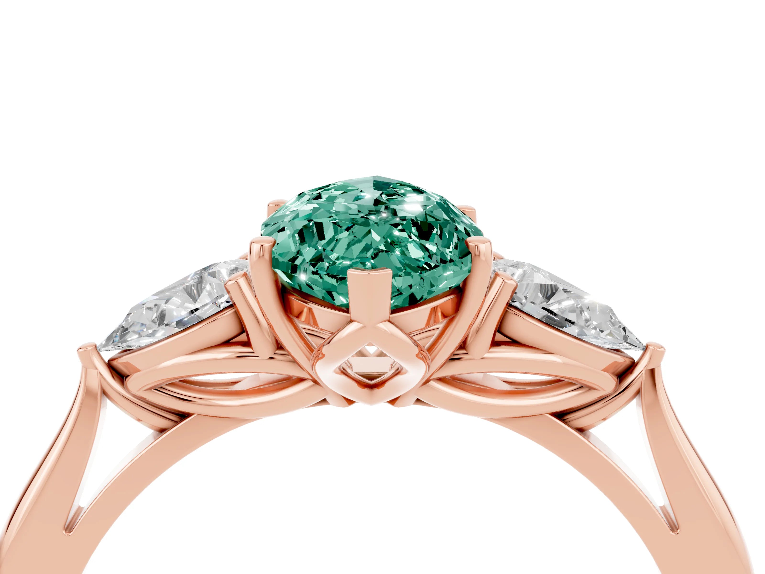 Rose gold Three-Stone Marquise Cut Cut Diamond Ring with Pear Side Stones in Four-Prong Setting_4