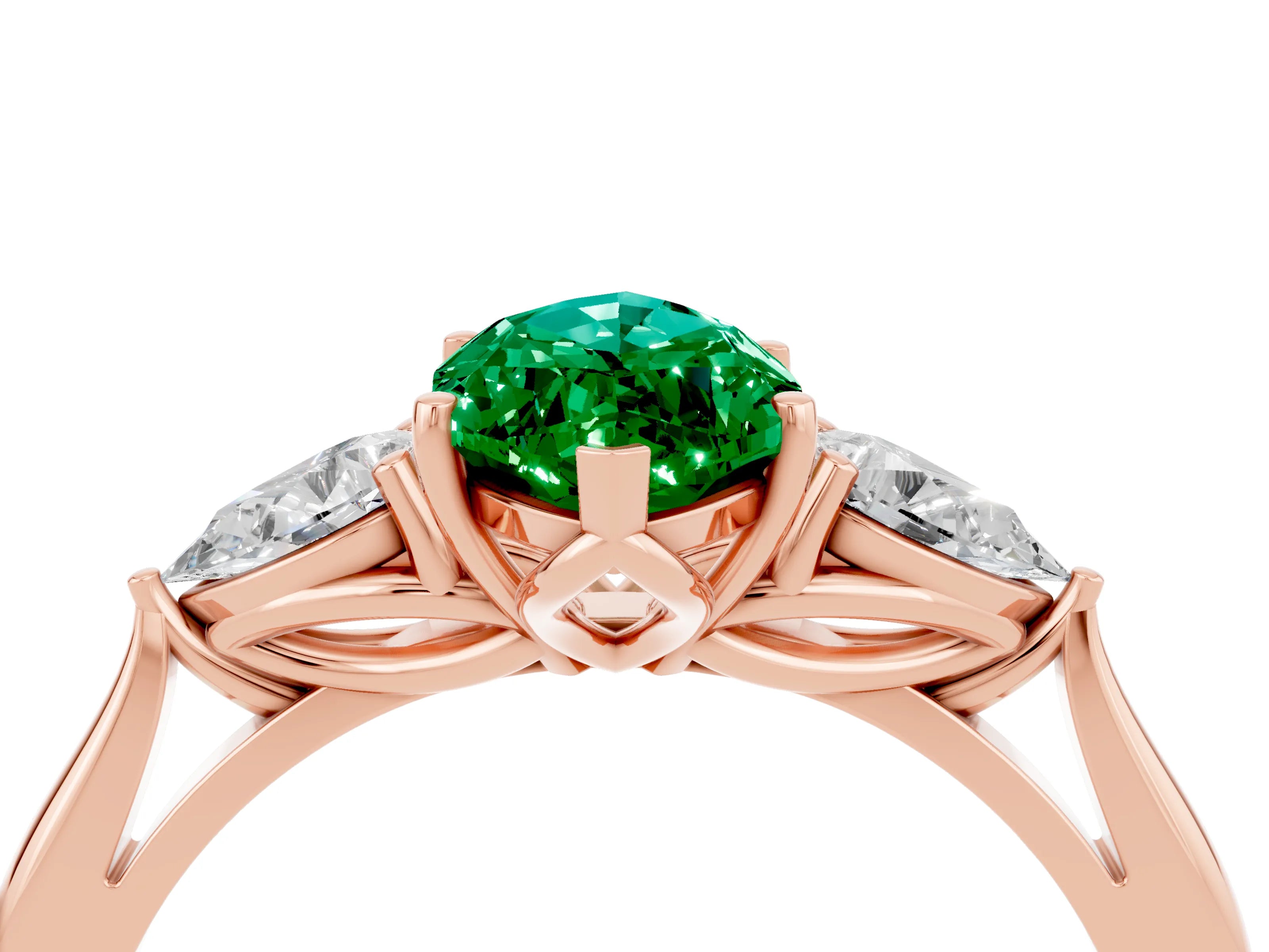 Rose gold Three-Stone Marquise Cut Cut Diamond Ring with Pear Side Stones in Four-Prong Setting_4