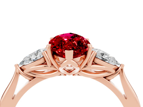 Rose gold Three-Stone Marquise Cut Cut Diamond Ring with Pear Side Stones in Four-Prong Setting_4