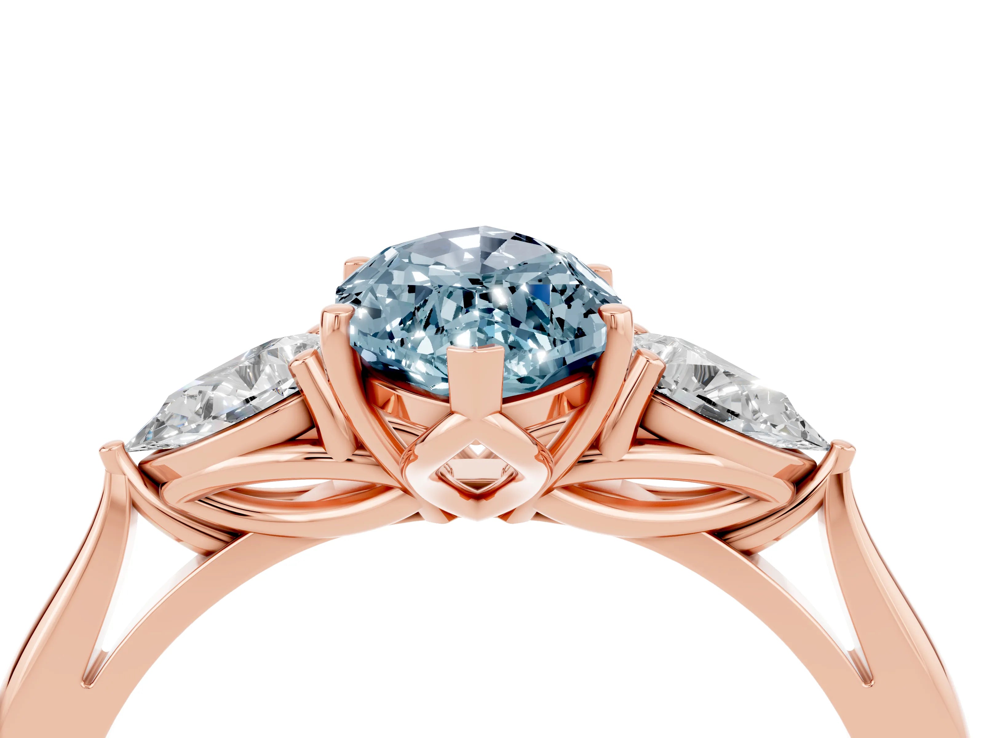 Rose gold Three-Stone Marquise Cut Cut Diamond Ring with Pear Side Stones in Four-Prong Setting_4