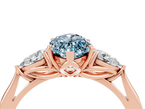 Rose gold Three-Stone Marquise Cut Cut Diamond Ring with Pear Side Stones in Four-Prong Setting_4