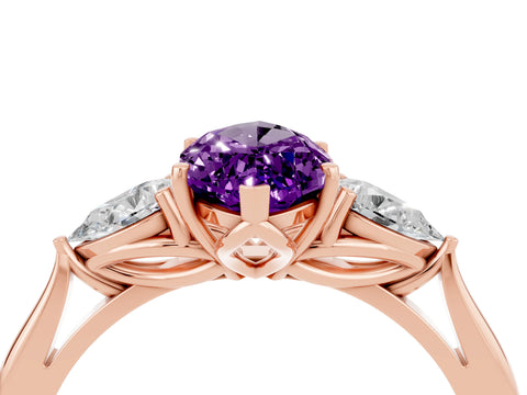Rose gold Three-Stone Marquise Cut Cut Diamond Ring with Pear Side Stones in Four-Prong Setting_4
