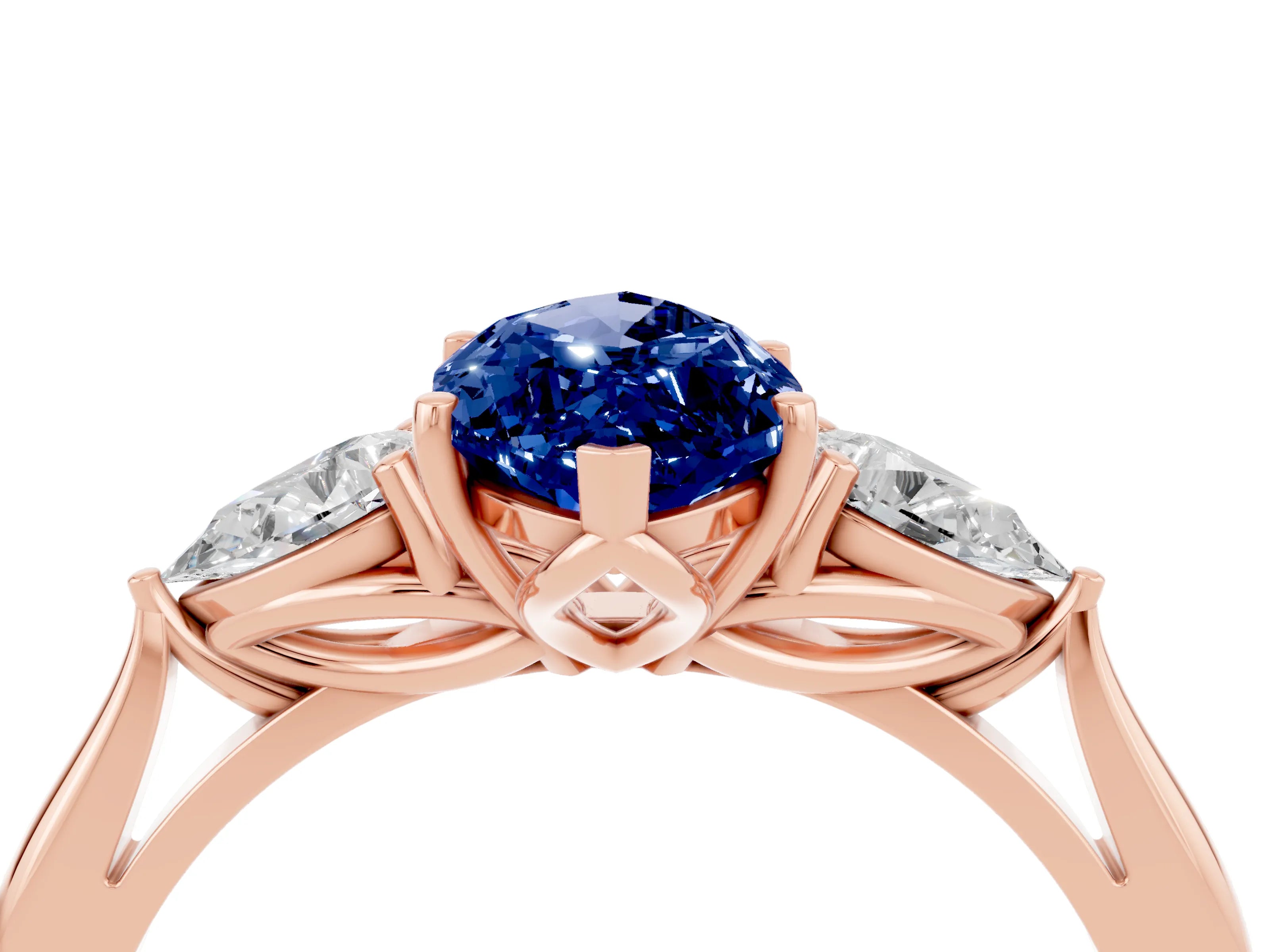 Rose gold Three-Stone Marquise Cut Cut Diamond Ring with Pear Side Stones in Four-Prong Setting_4