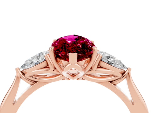 Rose gold Three-Stone Marquise Cut Cut Diamond Ring with Pear Side Stones in Four-Prong Setting_4