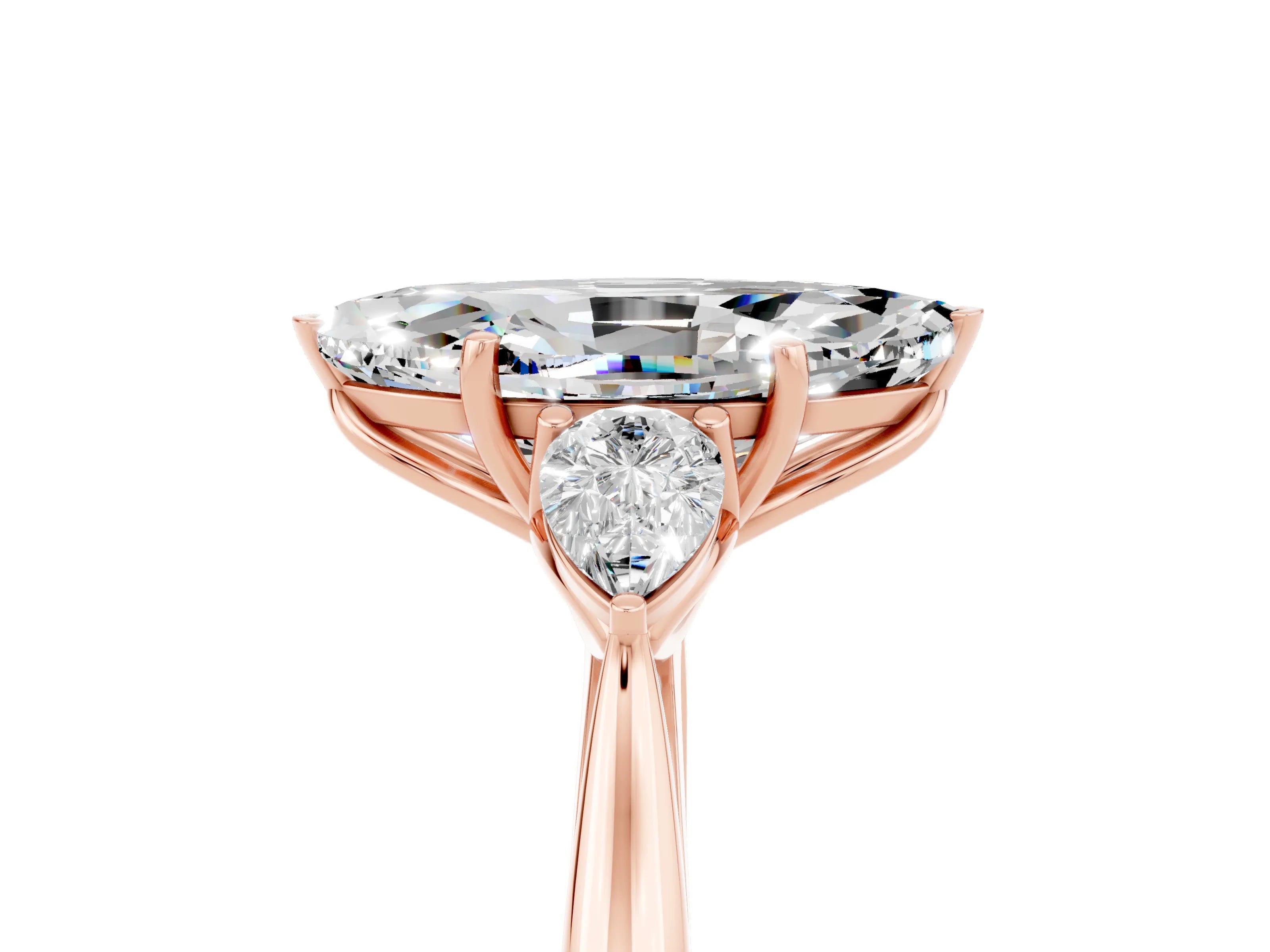 Rose gold Three-Stone Marquise Cut Cut Diamond Ring with Pear Side Stones in Four-Prong Setting_5