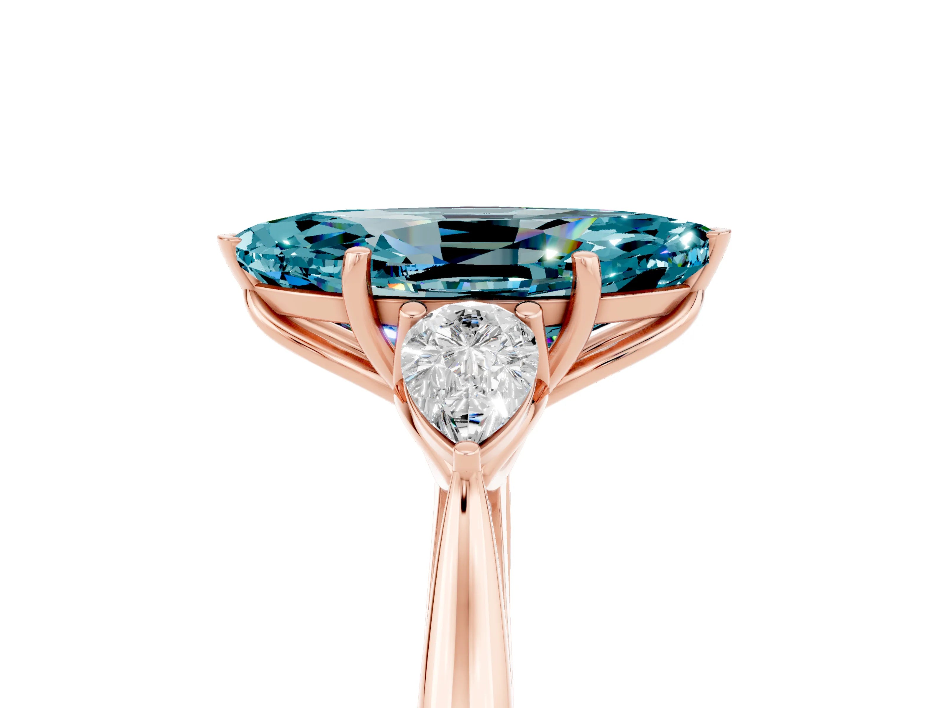 Rose gold Three-Stone Marquise Cut Cut Diamond Ring with Pear Side Stones in Four-Prong Setting_5