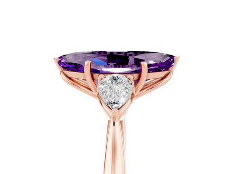 Rose gold Three-Stone Marquise Cut Cut Diamond Ring with Pear Side Stones in Four-Prong Setting_5