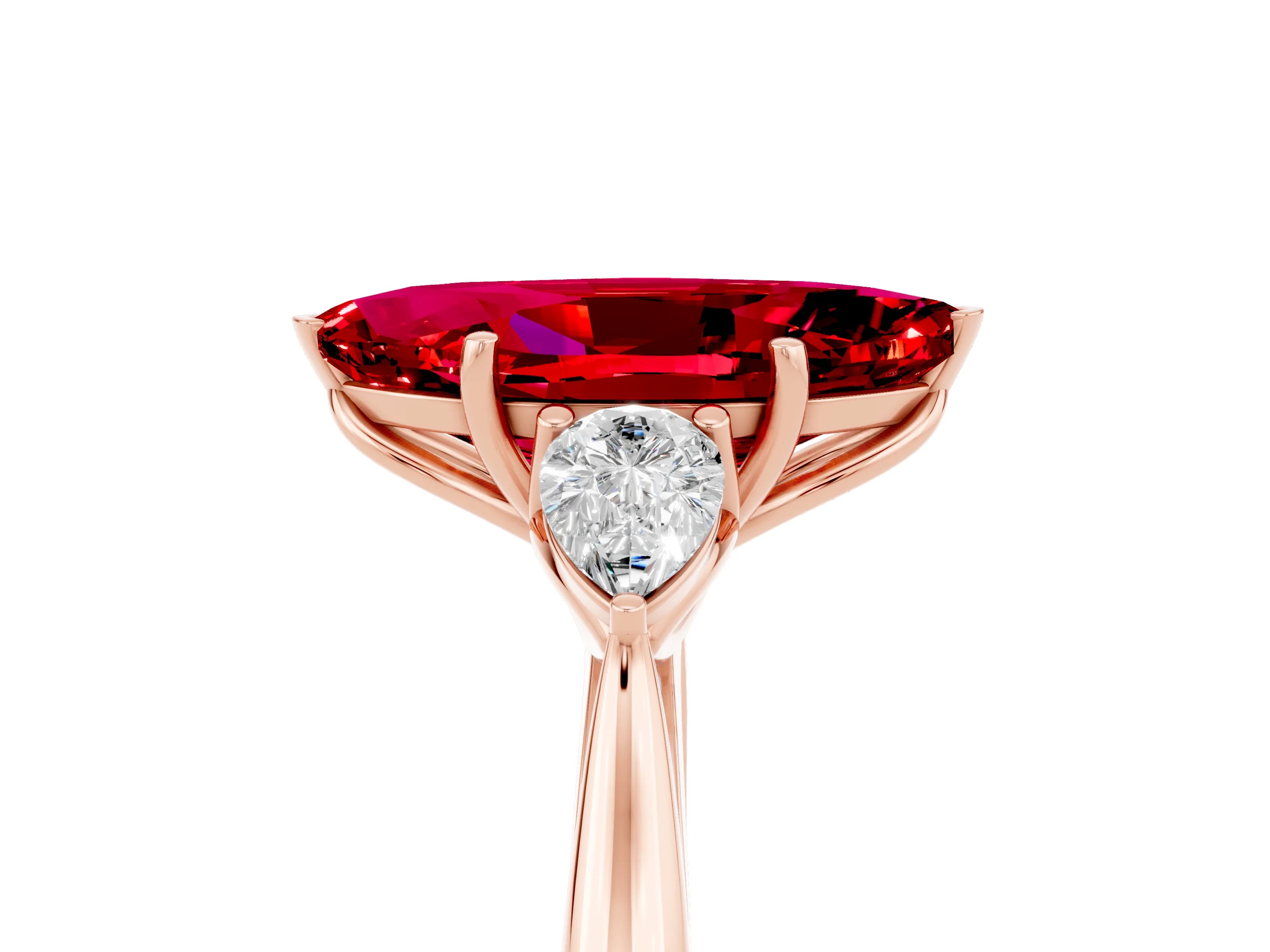 Rose gold Three-Stone Marquise Cut Cut Diamond Ring with Pear Side Stones in Four-Prong Setting_5