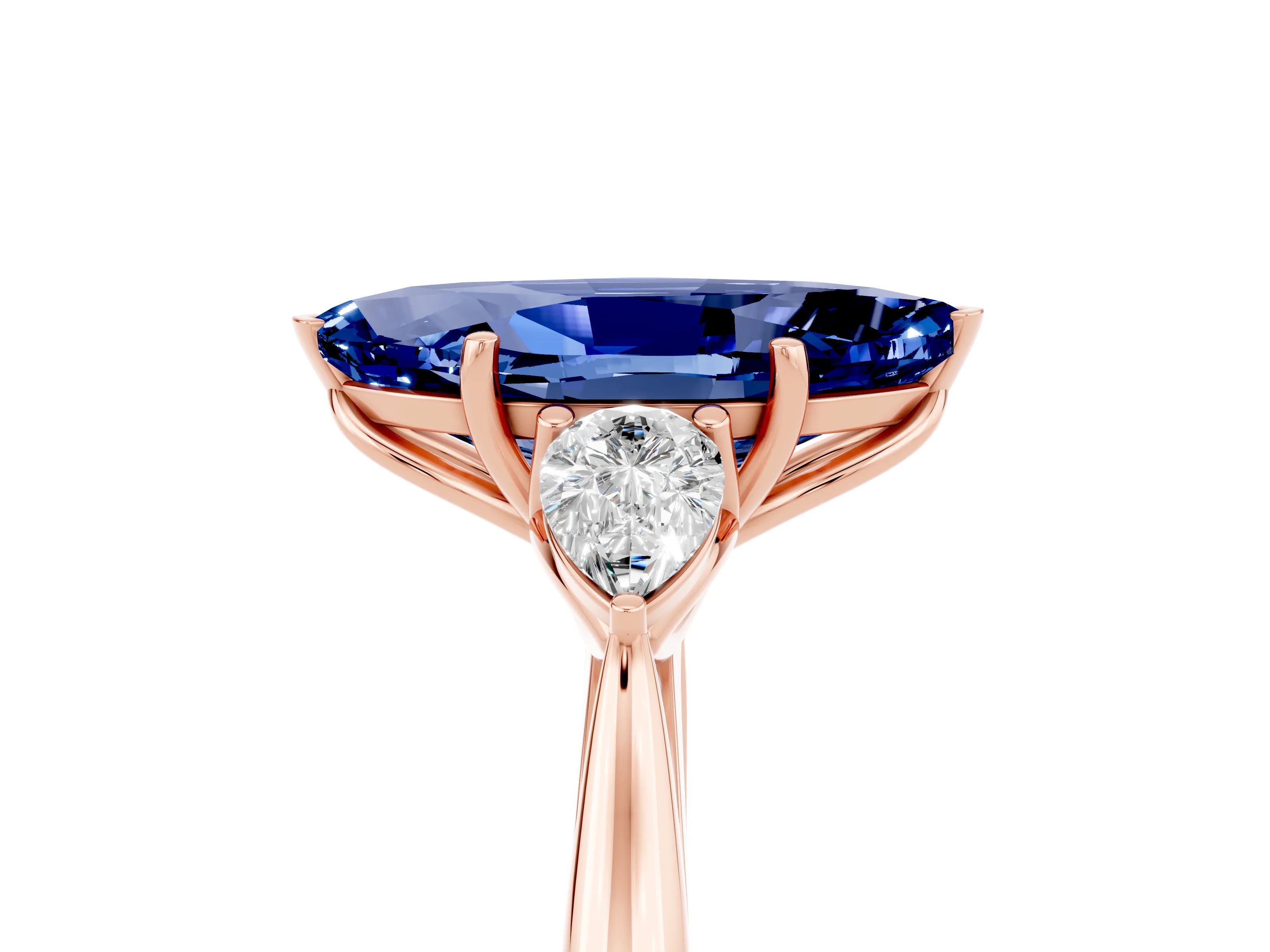 Rose gold Three-Stone Marquise Cut Cut Diamond Ring with Pear Side Stones in Four-Prong Setting_5