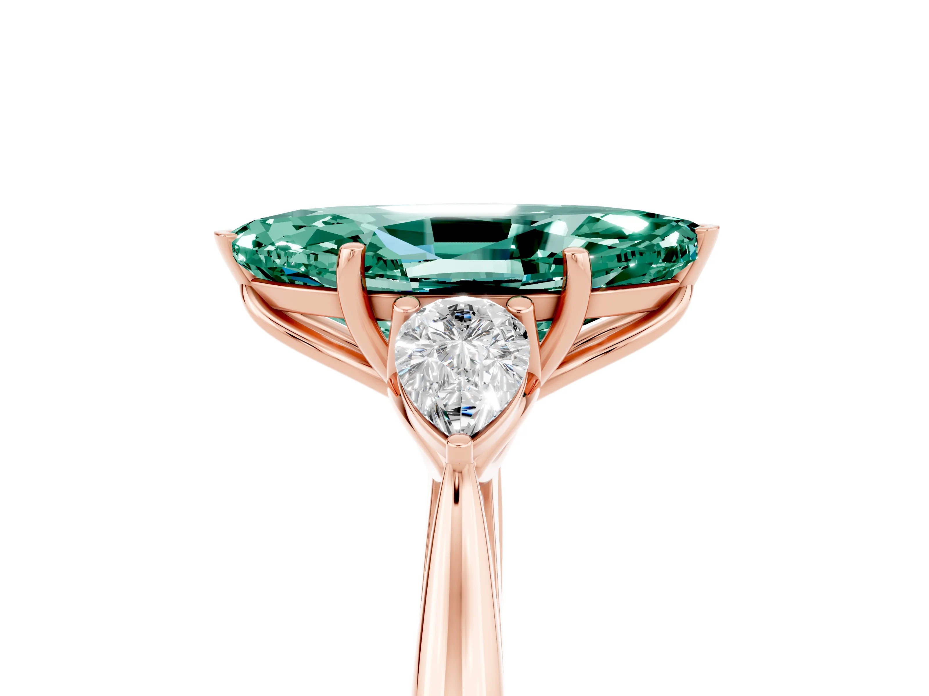 Rose gold Three-Stone Marquise Cut Cut Diamond Ring with Pear Side Stones in Four-Prong Setting_5