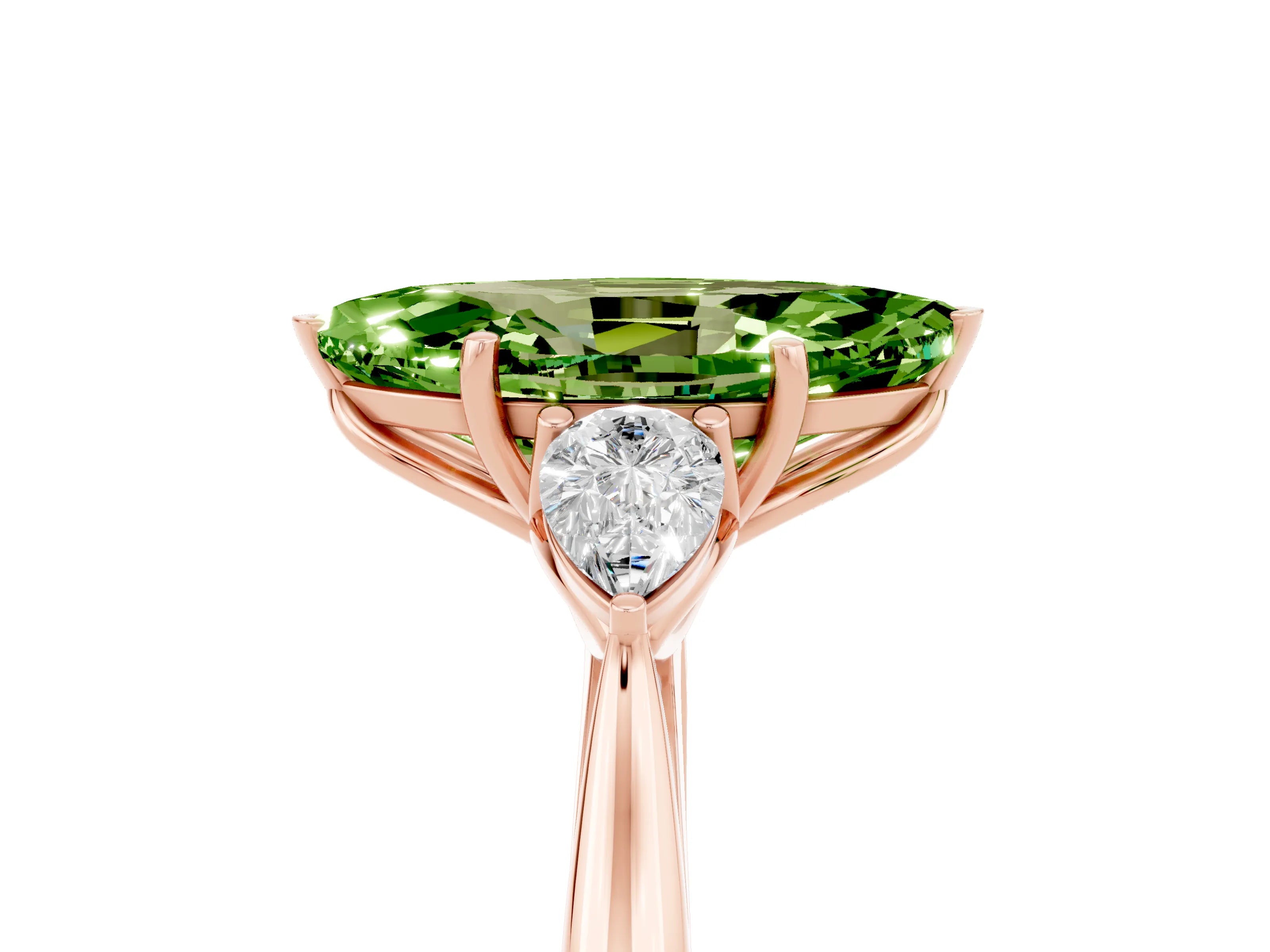 Rose gold Three-Stone Marquise Cut Cut Diamond Ring with Pear Side Stones in Four-Prong Setting_5