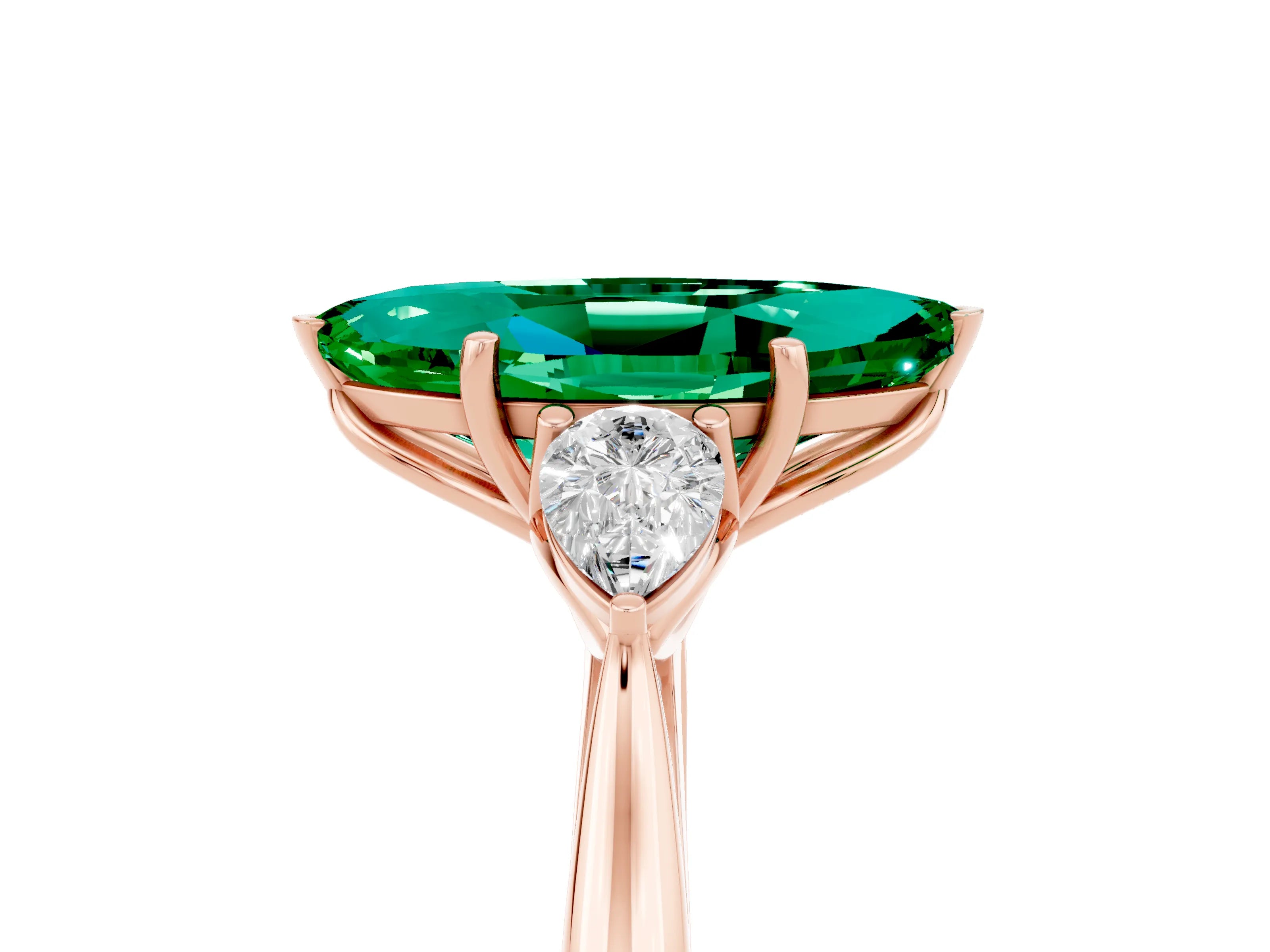 Rose gold Three-Stone Marquise Cut Cut Diamond Ring with Pear Side Stones in Four-Prong Setting_5