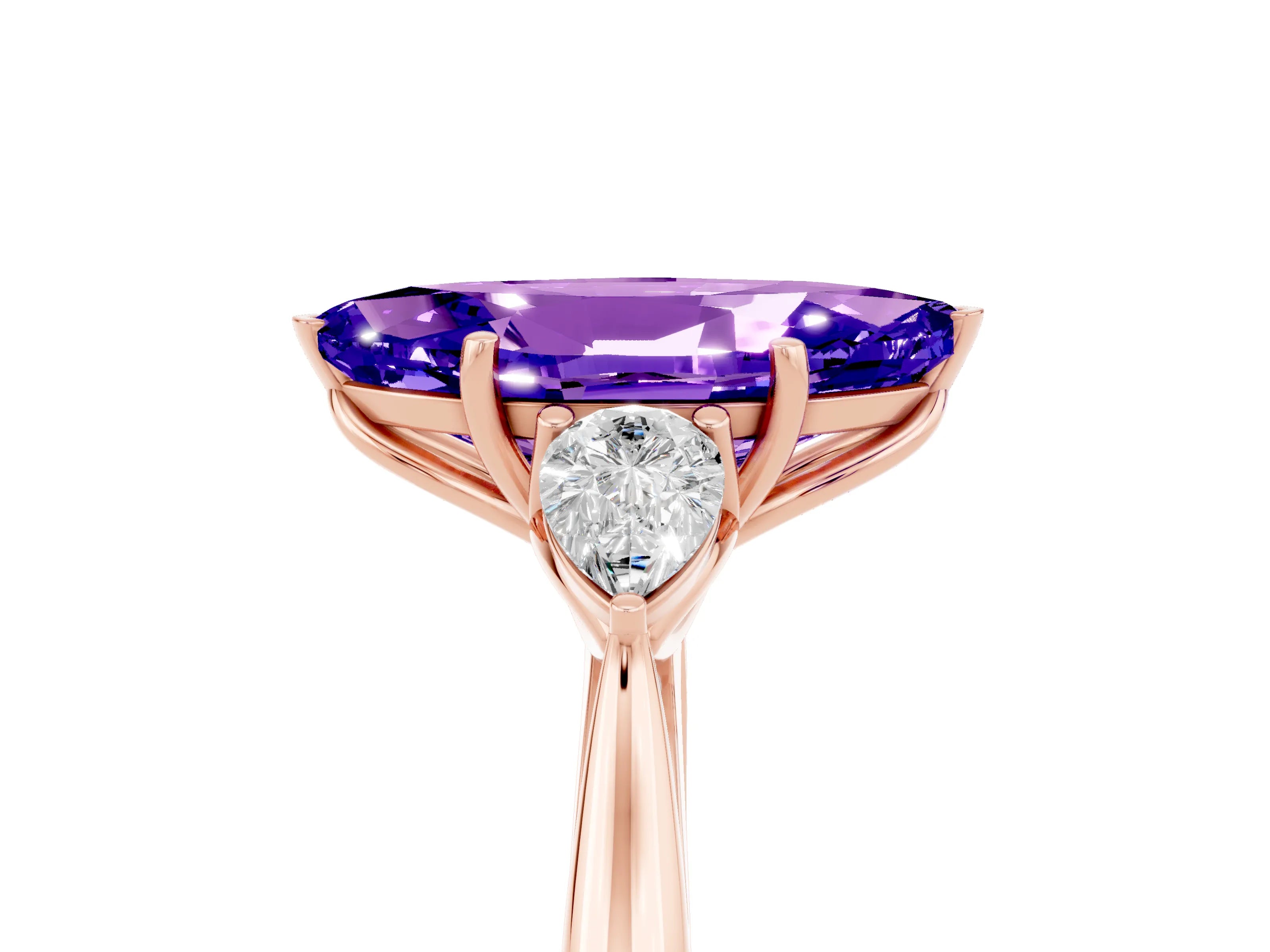 Rose gold Three-Stone Marquise Cut Cut Diamond Ring with Pear Side Stones in Four-Prong Setting_5