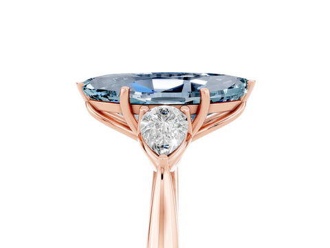 Rose gold Three-Stone Marquise Cut Cut Diamond Ring with Pear Side Stones in Four-Prong Setting_5