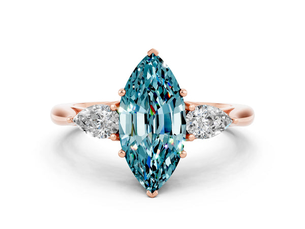 Rose gold Three-Stone Marquise Cut Cut Diamond Ring with Pear Side Stones in Four-Prong Setting