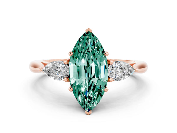 Rose gold Three-Stone Marquise Cut Green Sapphire Ring with Pear  Side Stones in Four-Prong Setting