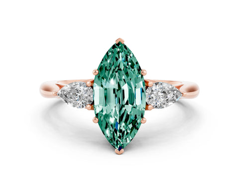 Rose gold Three-Stone Marquise Cut Cut Diamond Ring with Pear Side Stones in Four-Prong Setting