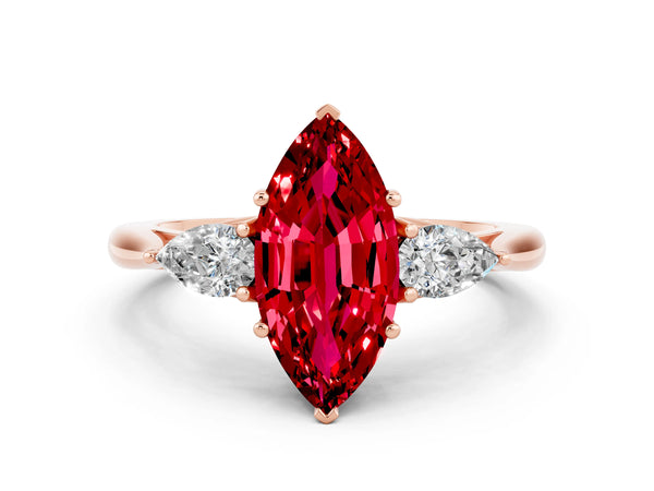 Rose gold Three-Stone Marquise Cut Cut Diamond Ring with Pear Side Stones in Four-Prong Setting