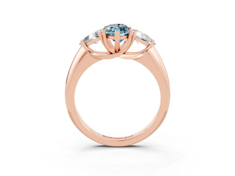 Rose gold Three-Stone Marquise Cut Cut Diamond Ring with Trillion Side Stones and Four-Prong Setting_14