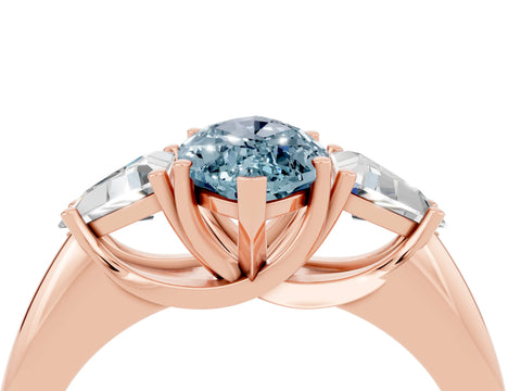 Rose gold Three-Stone Marquise Cut Cut Diamond Ring with Trillion Side Stones and Four-Prong Setting_15