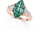 Rose gold Three-Stone Marquise Cut Cut Diamond Ring with Trillion Side Stones and Four-Prong Setting_1
