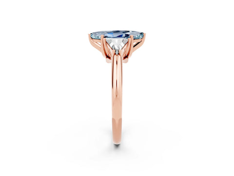 Rose gold Three-Stone Marquise Cut Cut Diamond Ring with Trillion Side Stones and Four-Prong Setting_25