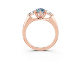 Rose gold Three-Stone Marquise Cut Cut Diamond Ring with Trillion Side Stones and Four-Prong Setting_26