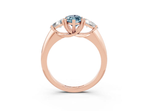 Rose gold Three-Stone Marquise Cut Cut Diamond Ring with Trillion Side Stones and Four-Prong Setting_26