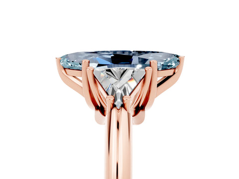 Rose gold Three-Stone Marquise Cut Cut Diamond Ring with Trillion Side Stones and Four-Prong Setting_28
