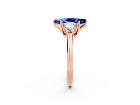 Rose gold Three-Stone Marquise Cut Cut Diamond Ring with Trillion Side Stones and Four-Prong Setting_2
