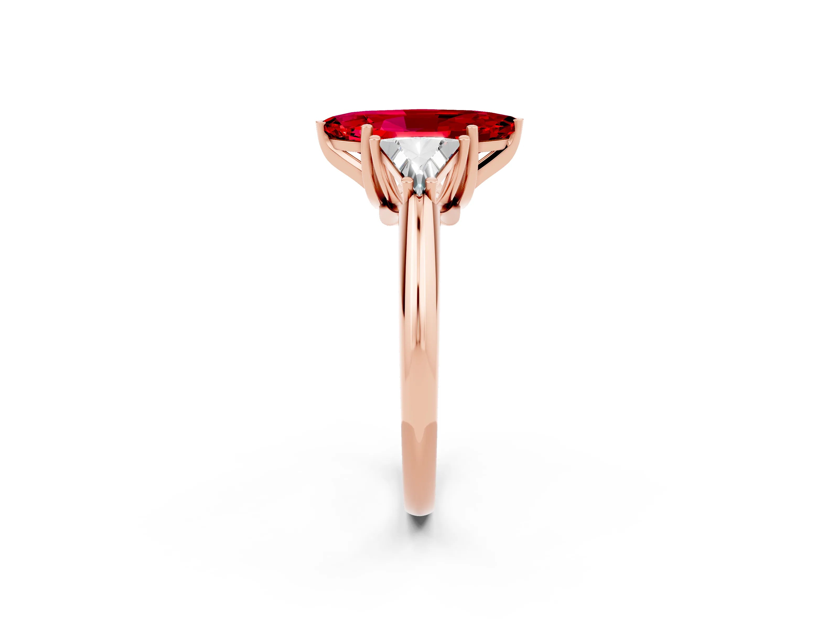Rose gold Three-Stone Marquise Cut Cut Diamond Ring with Trillion Side Stones and Four-Prong Setting_2