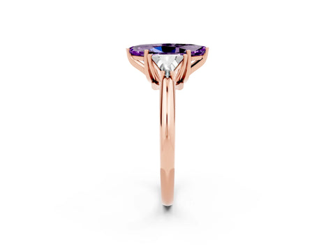 Rose gold Three-Stone Marquise Cut Cut Diamond Ring with Trillion Side Stones and Four-Prong Setting_2