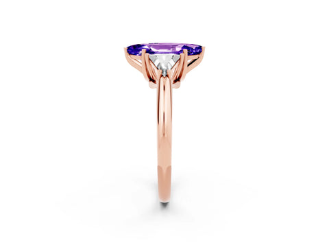 Rose gold Three-Stone Marquise Cut Cut Diamond Ring with Trillion Side Stones and Four-Prong Setting_2