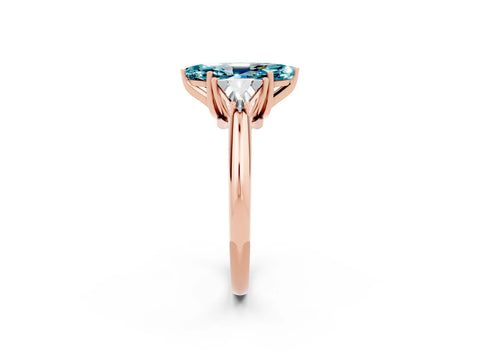 Rose gold Three-Stone Marquise Cut Cut Diamond Ring with Trillion Side Stones and Four-Prong Setting_2