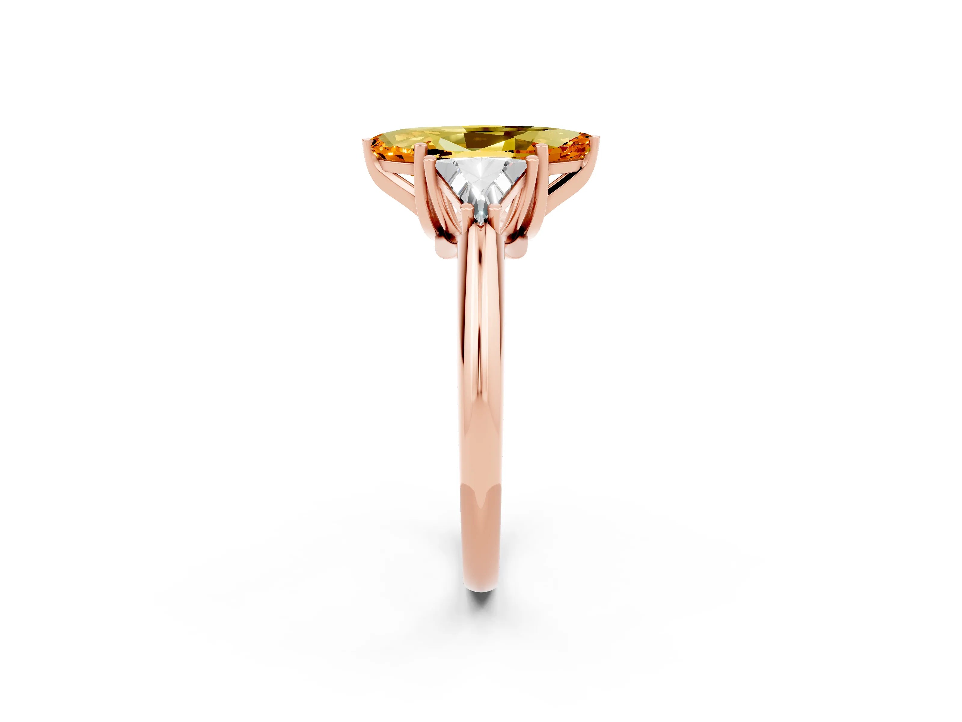 Rose gold Three-Stone Marquise Cut Cut Diamond Ring with Trillion Side Stones and Four-Prong Setting_2