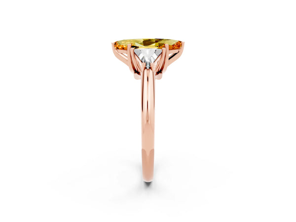 Rose gold Three-Stone Marquise Cut Citrine Engagement Ring with Trillion Side Stones and Prong Setting