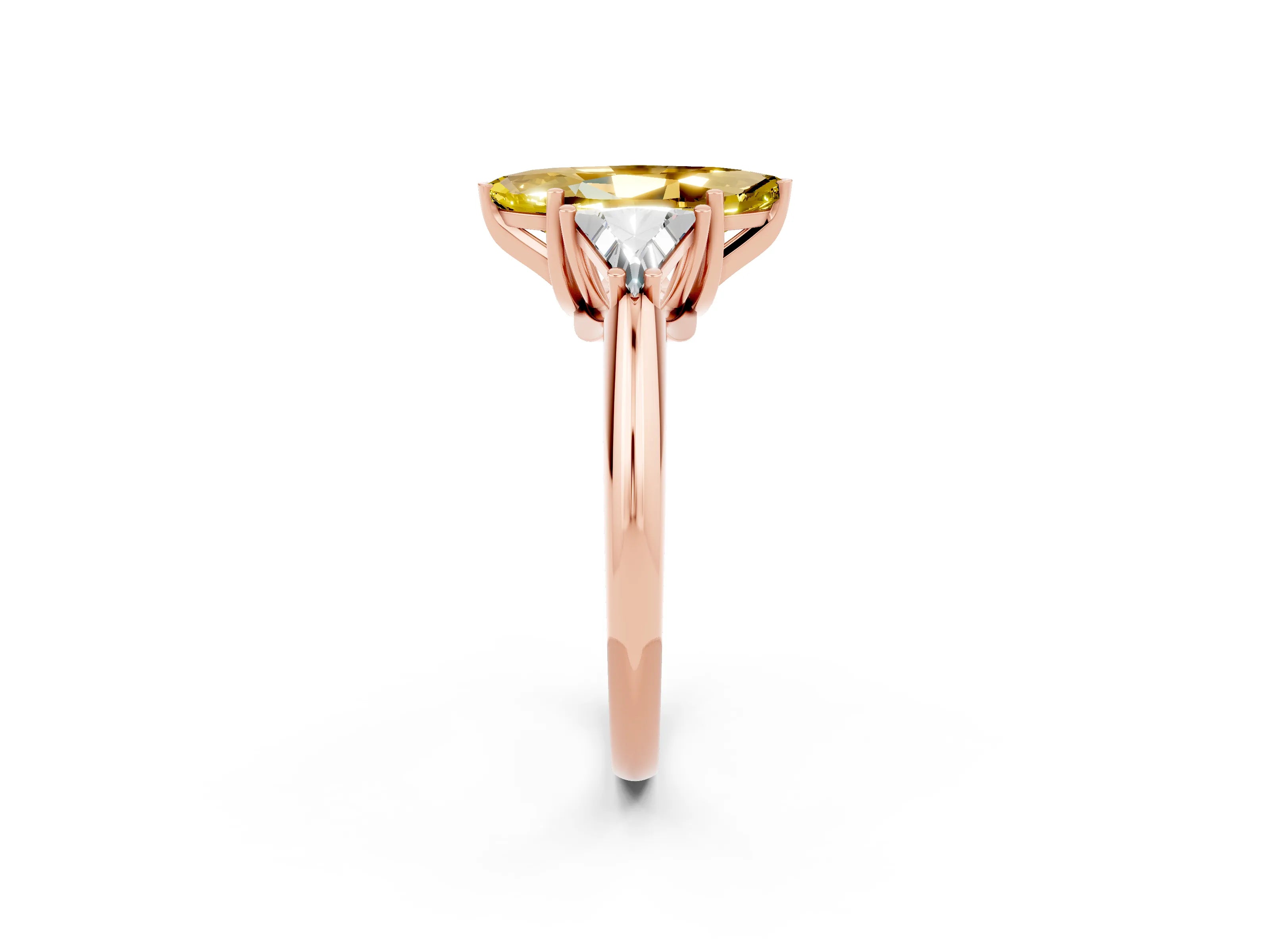 Rose gold Three-Stone Marquise Cut Cut Diamond Ring with Trillion Side Stones and Four-Prong Setting_2
