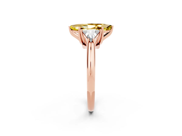 Rose gold Three-Stone Marquise Cut Yellow Sapphire Engagement Ring with Trillion Side Stones and Prong Setting