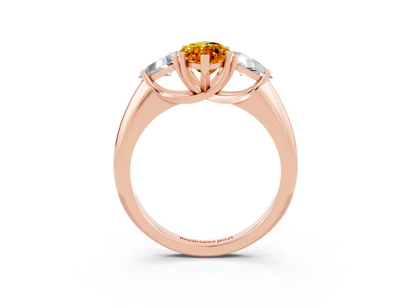 Rose gold Three-Stone Marquise Cut Citrine Engagement Ring with Trillion Side Stones and Prong Setting
