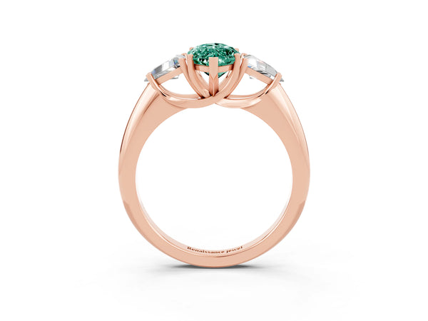 Rose gold Three-Stone Marquise Cut Green Sapphire Engagement Ring with Trillion Side Stones and Prong Setting