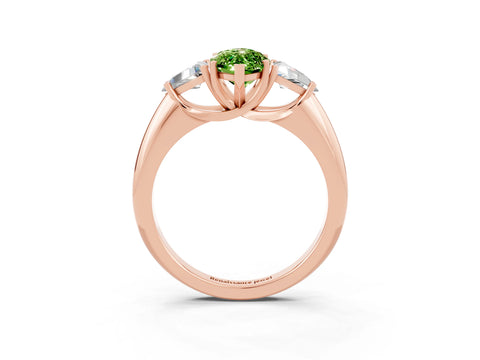 Rose gold Three-Stone Marquise Cut Cut Diamond Ring with Trillion Side Stones and Four-Prong Setting_3
