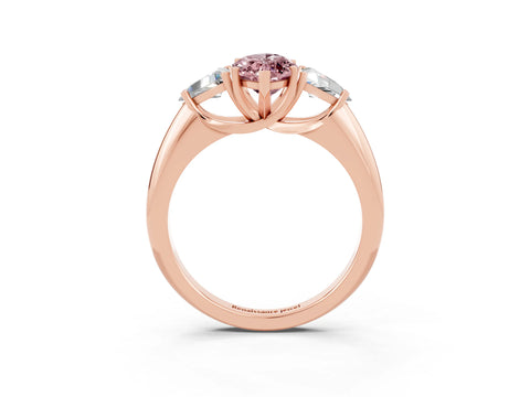 Rose gold Three-Stone Marquise Cut Cut Diamond Ring with Trillion Side Stones and Four-Prong Setting_3