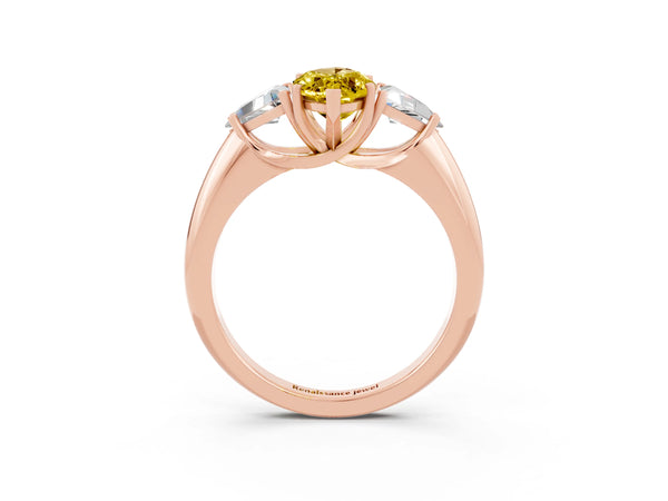 Rose gold Three-Stone Marquise Cut Yellow Sapphire Engagement Ring with Trillion Side Stones and Prong Setting