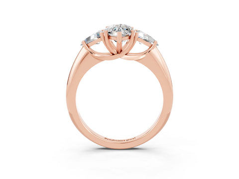 Rose gold Three-Stone Marquise Cut Cut Diamond Ring with Trillion Side Stones and Four-Prong Setting_3