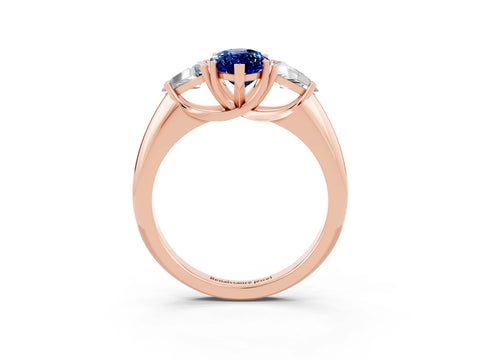 Rose gold Three-Stone Marquise Cut Cut Diamond Ring with Trillion Side Stones and Four-Prong Setting_3