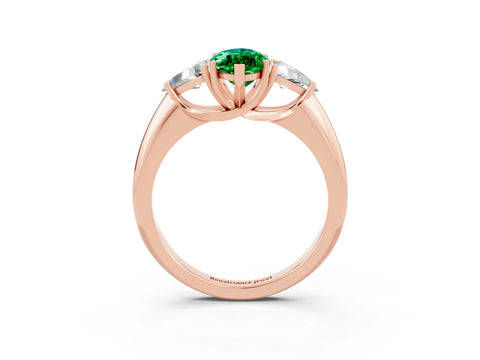 Rose gold Three-Stone Marquise Cut Cut Diamond Ring with Trillion Side Stones and Four-Prong Setting_3