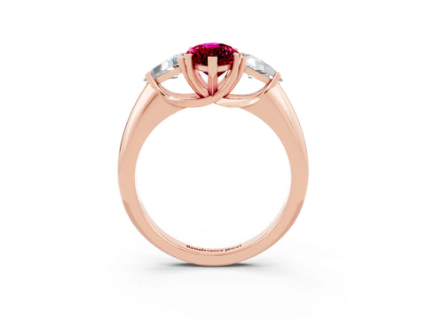 Rose gold Three-Stone Marquise Cut Cut Diamond Ring with Trillion Side Stones and Four-Prong Setting_3