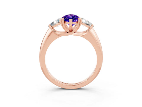 Rose gold Three-Stone Marquise Cut Cut Diamond Ring with Trillion Side Stones and Four-Prong Setting_3