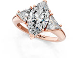Rose gold Three-Stone Marquise Cut Cut Diamond Ring with Trillion Side Stones and Four-Prong Setting_4